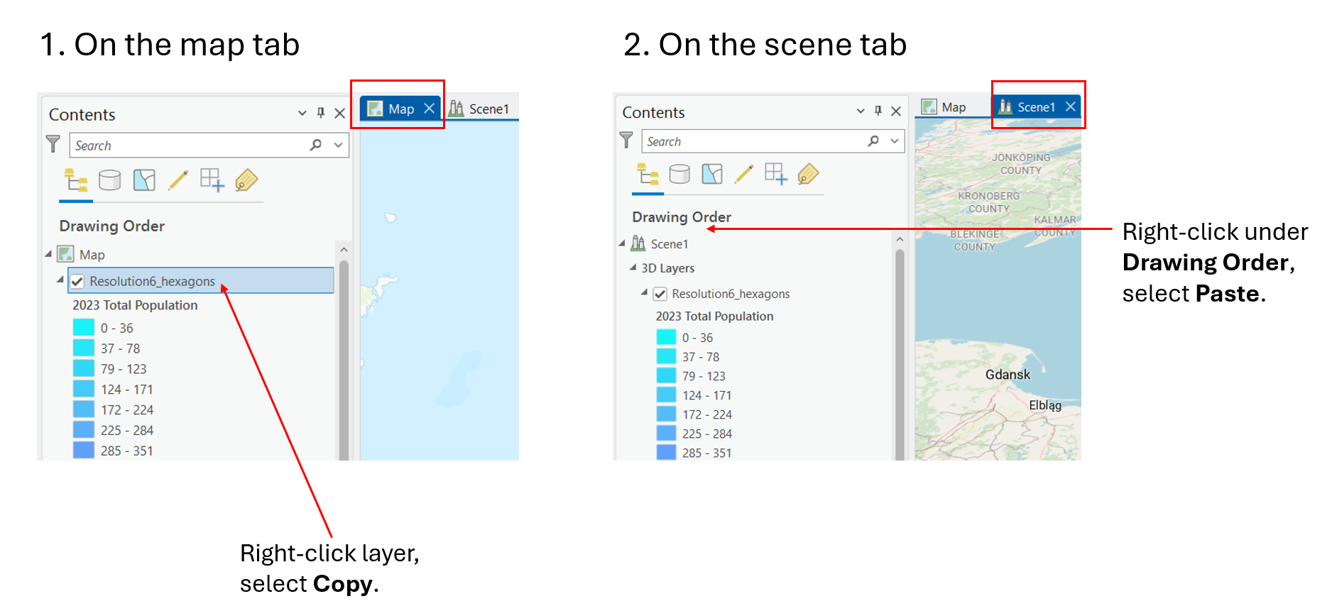 Instructions for copying 3D layer to scene