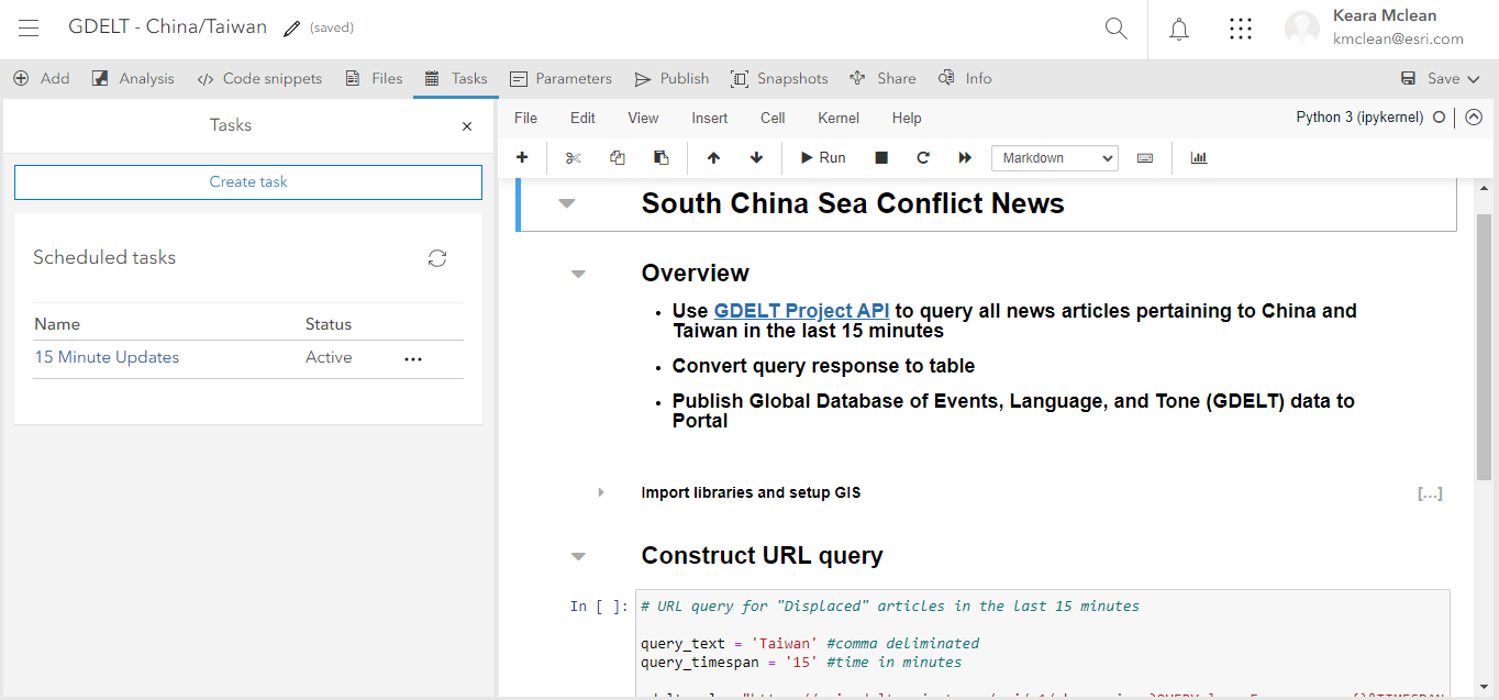 A screenshot of a Jupyter Notebook with the title "South China Sea Conflict News."