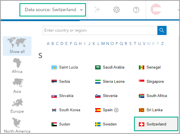 Set the data source to Switzerland.