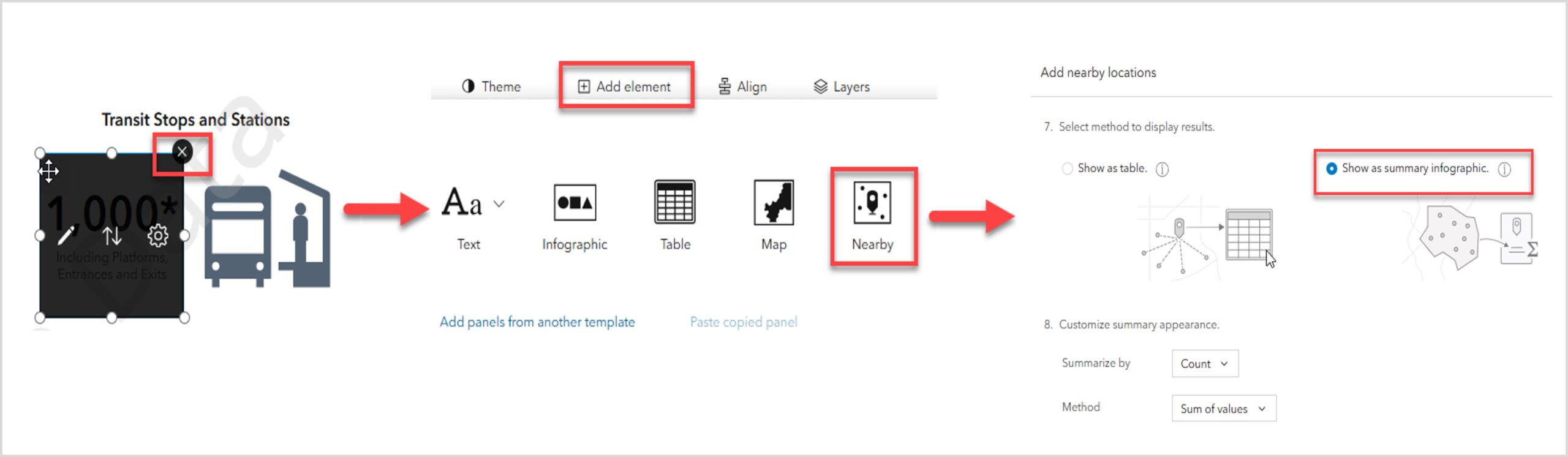 Image of adding Nearby element to infographic