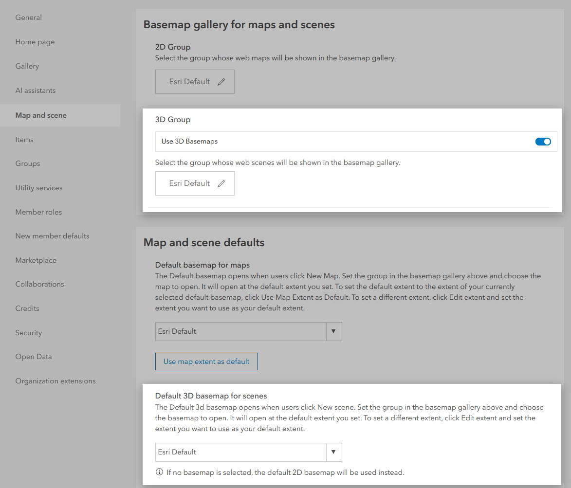 Set up default 3D Basemap at the organizational level of ArcGIS Online