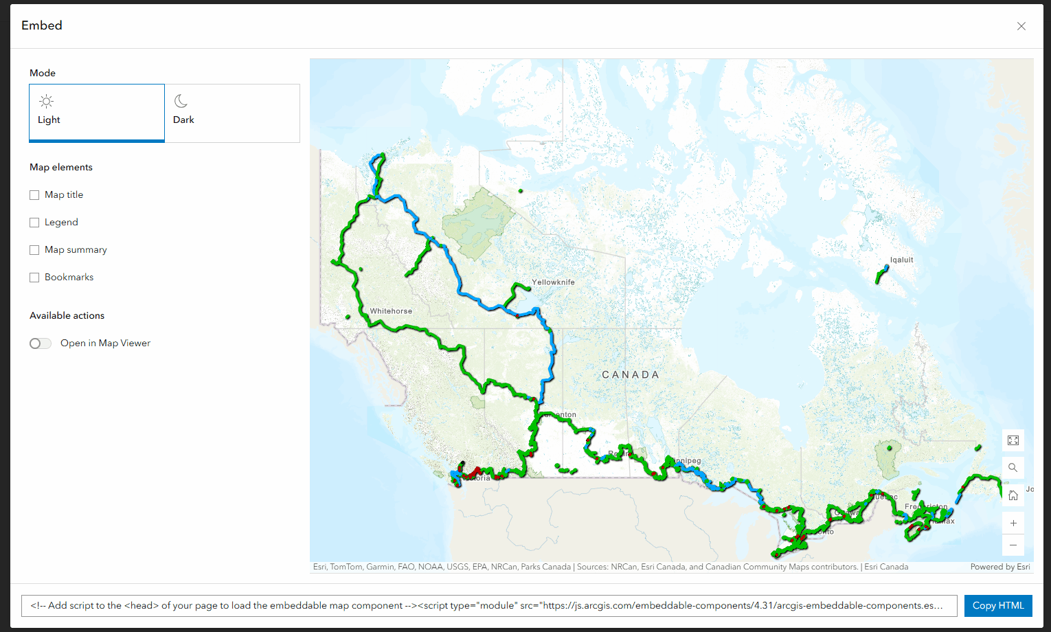 An animated GIF showing the embed map configuration options.