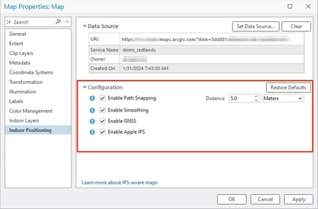 Map Properties: Map showing new configuration options