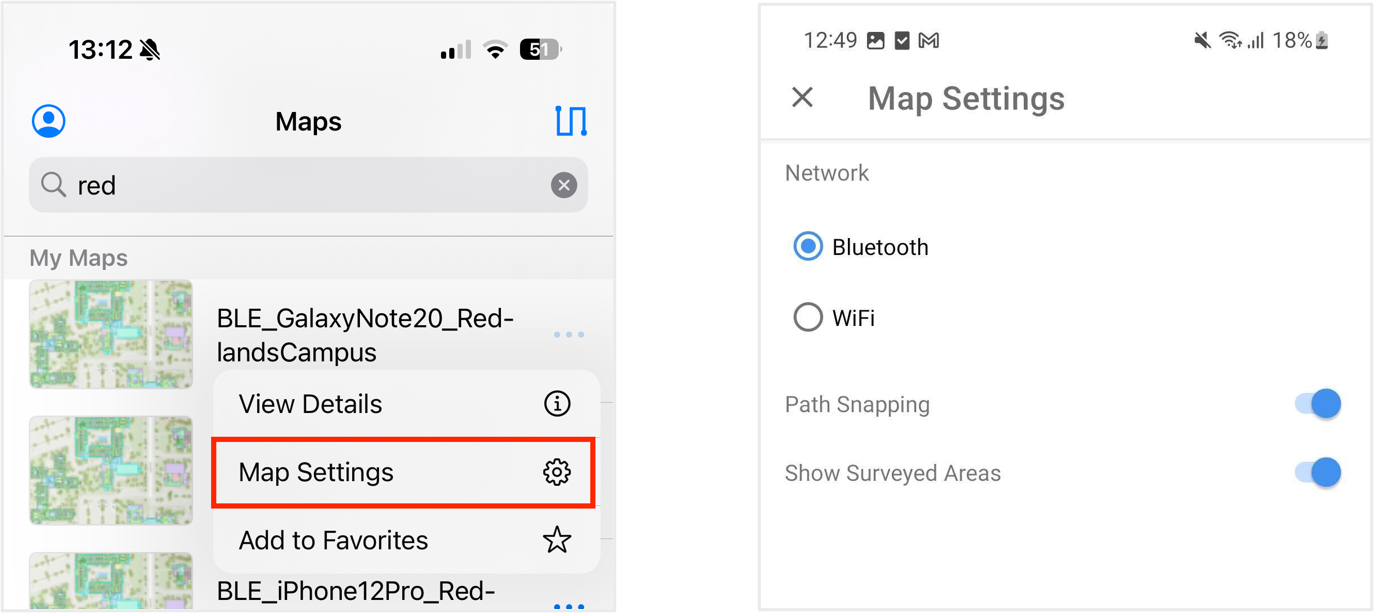 Map Settings enable known indoor positioning configuration changes for each indoor map individually.