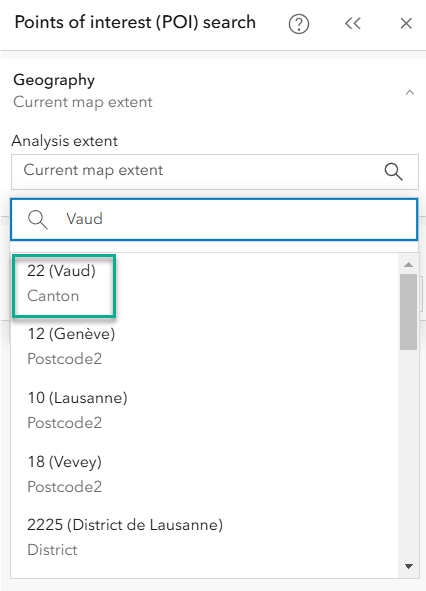 Select Canton Vaud for the analysis extent.