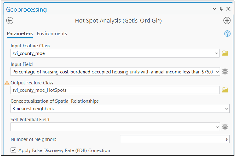 screenshot of the hot spot analysis tool