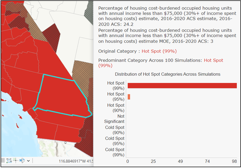 San Bernardino County selected showing almost all simulation as 99% hot spot.