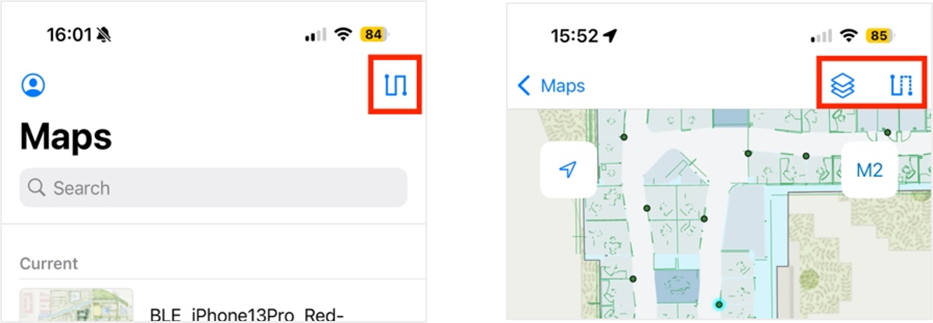 New icons for completed Recordings (left), Layers list and Survey in map mode (right).