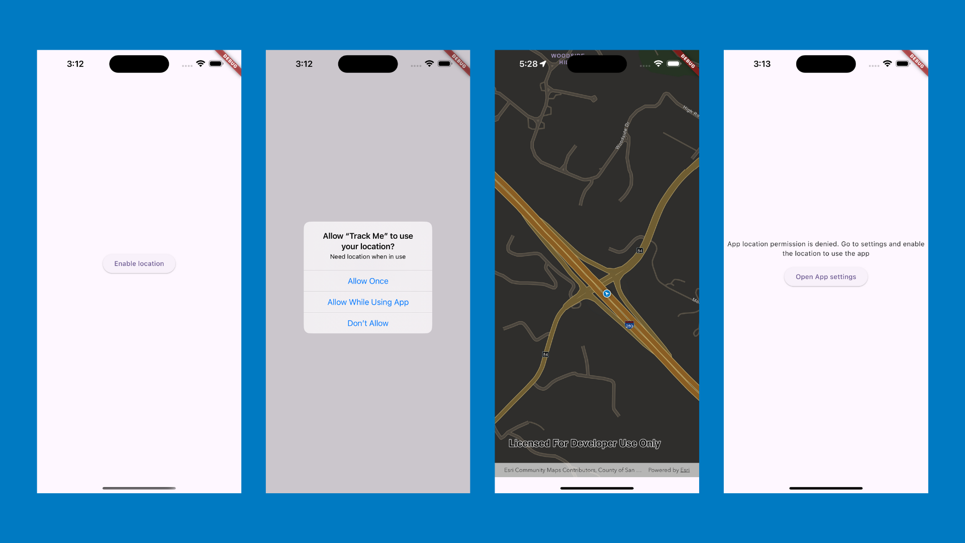 Location Access Demo, built with the ArcGIS Maps SDK for Flutter