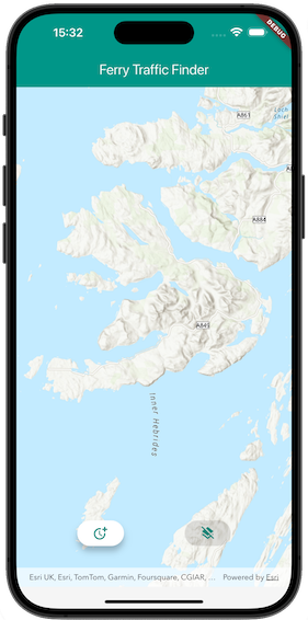 A mobile phone screen displaying a map centred over the Isle of Mull