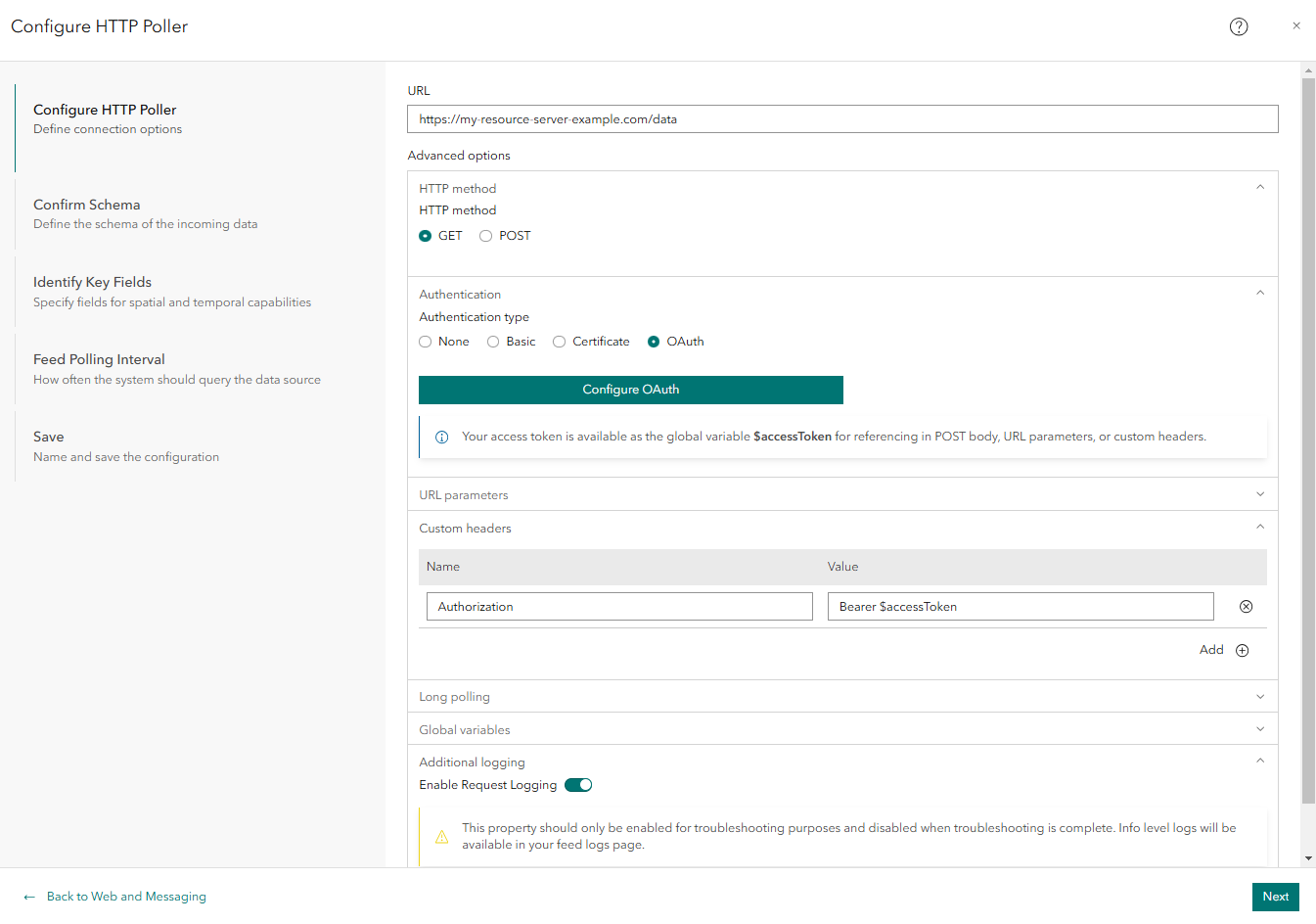 Image of the Configure HTTP Poller window