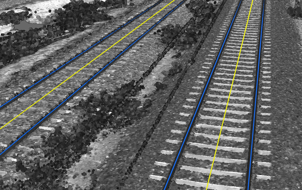 Extracted rails and centerlines from mobile lidar data.