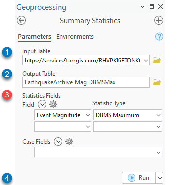 The Summary Statistics tool with steps