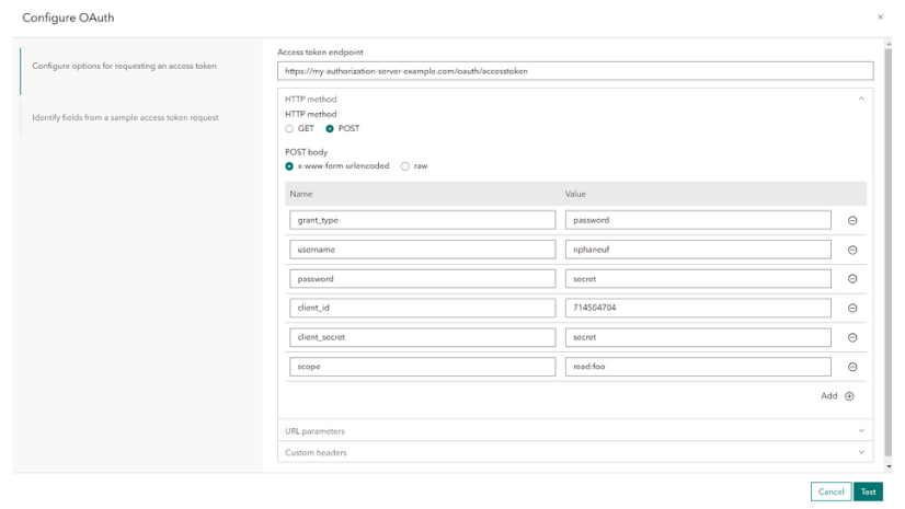 image of the "Configure OAuth" modal in ArcGIS Velocity.