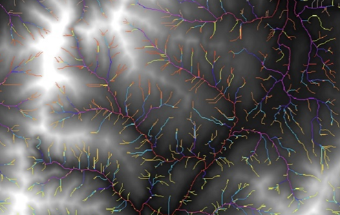 Stream networks created by specifying a Digital Elevation Model in the Derive Stream as Raster tool.