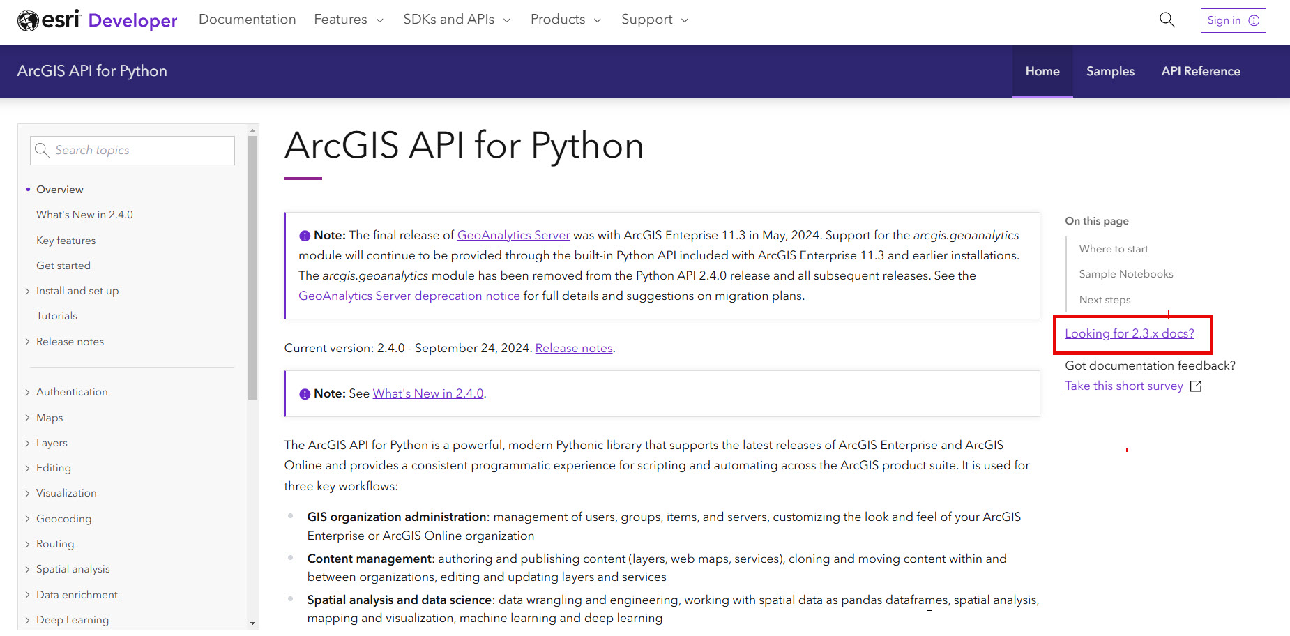 New ArcGIS API for Python documentation