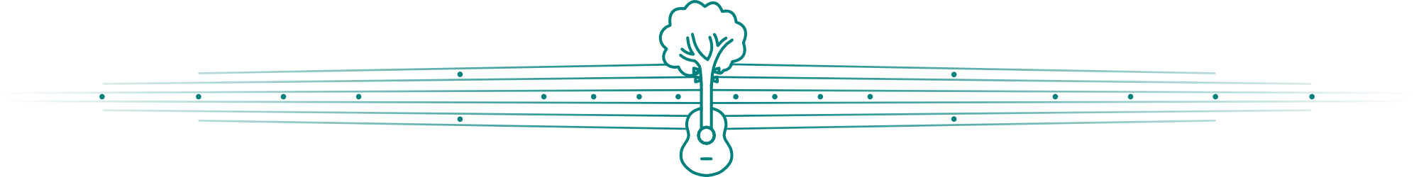 A separator graphic that resembles the fret of a guitar with a tree growing out of a guitar in the middle