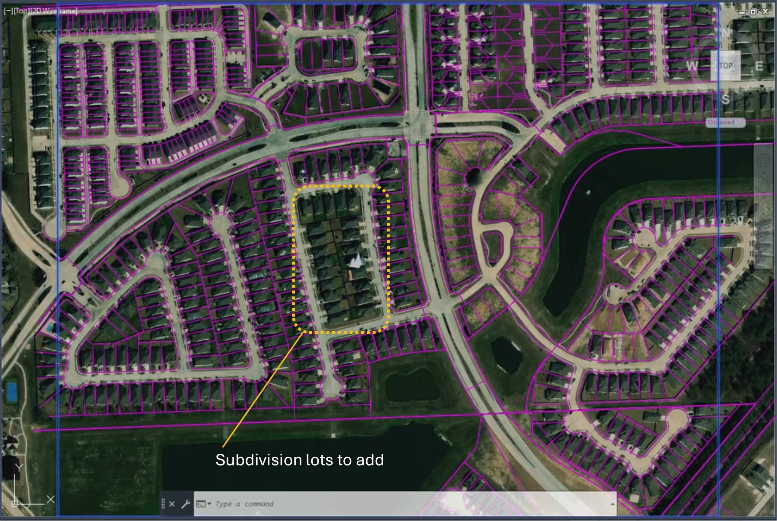 Plan view of project site with annotation of lots that need to be added.