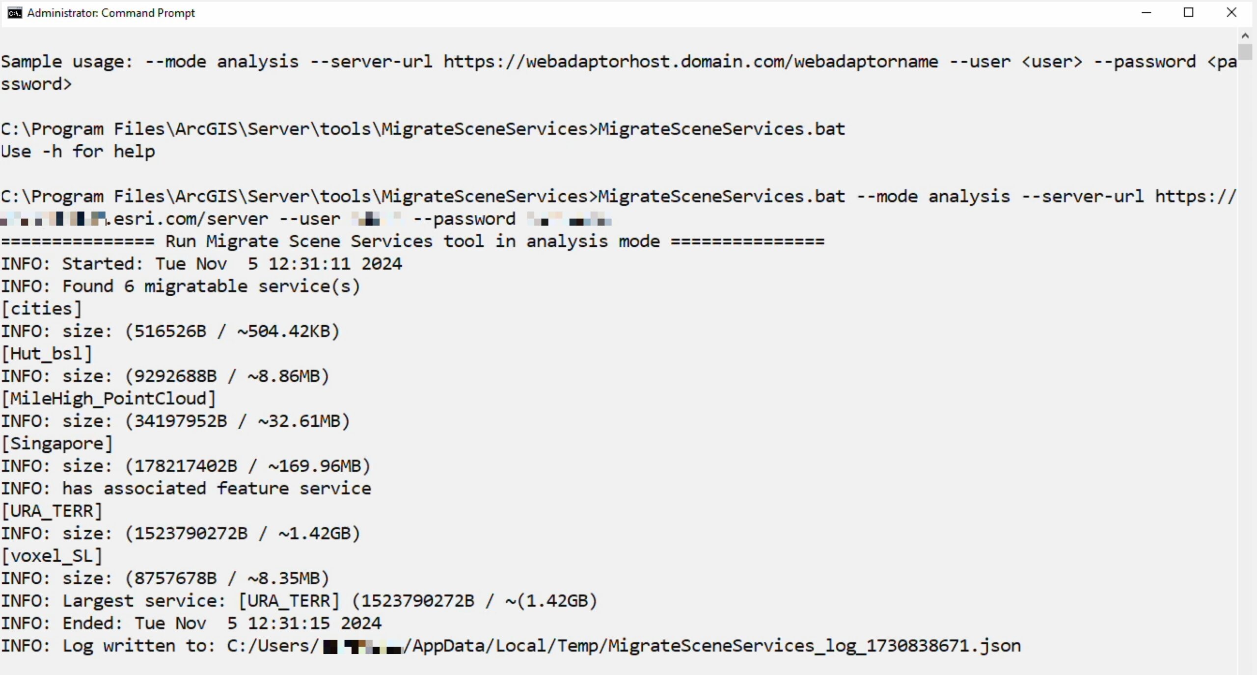 MigrateSceneService utility run at command prompt