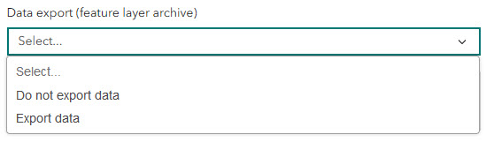 The drop down menu for Data export gives the options "Do not export data" and "Export data".