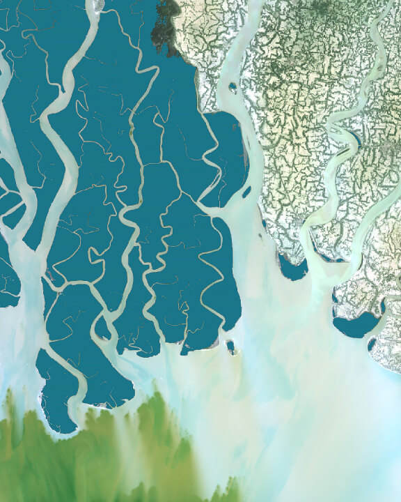 由白色和水蓝色组成的卫星影像地图