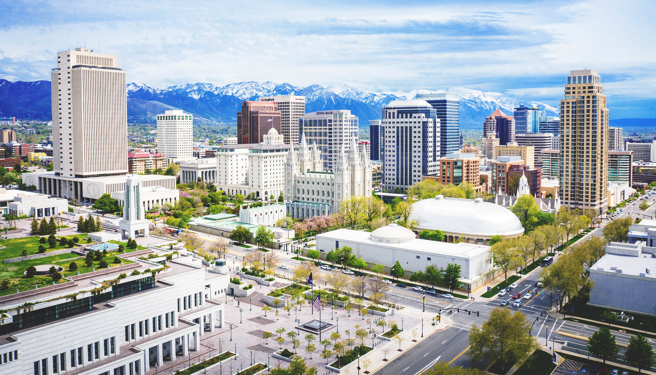 An aerial view of downtown Salt Lake, City, Utah