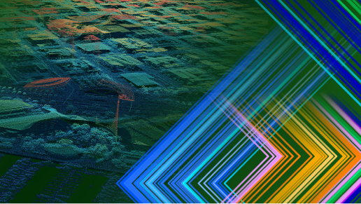 Stylized high-resolution  aerial imagery layers in shades of green and blue