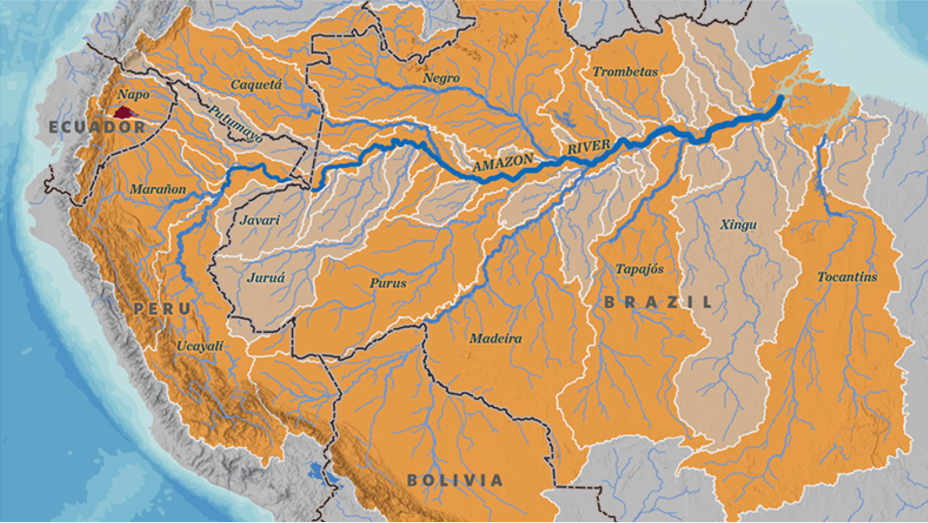 Map of the Amazon River and the surrounding countries