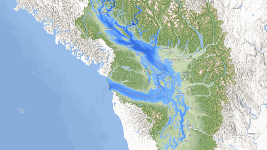 Map of the Salish Sea and surrounding areas