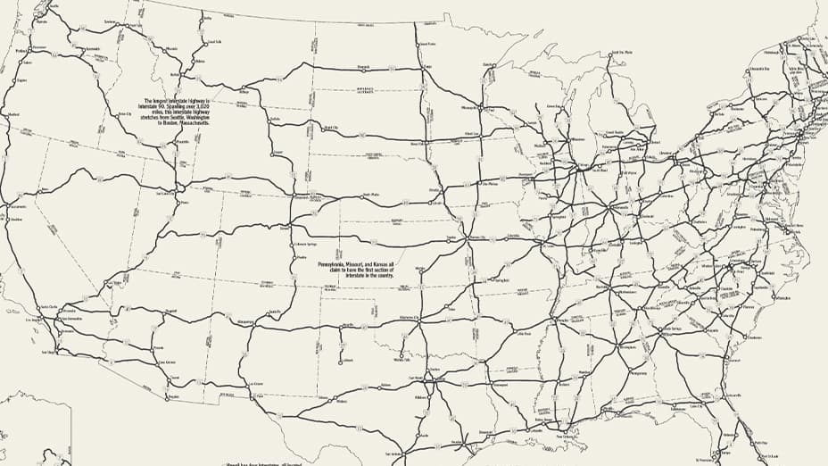 Black and white US interstate map