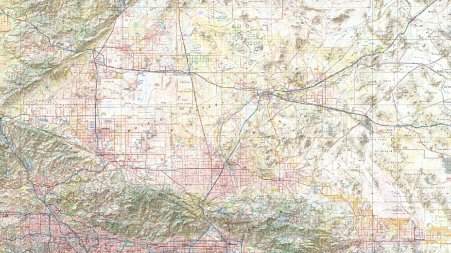 Closeup of a highly detailed atlas map of California showing recreation and travel related information