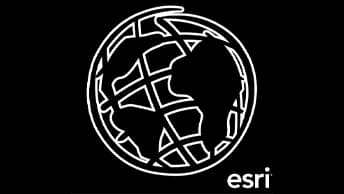 Stylized white globe on a black background with Esri written in white on the bottom right