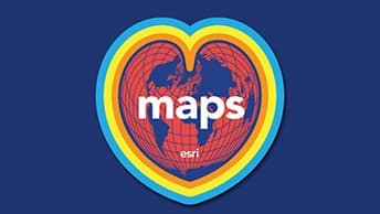 Stylized heart outlined in bright colors with the word “maps” in the center on a blue and orange heart-shaped