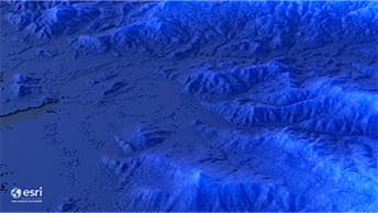 Mountainous terrain in deep blue