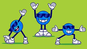 Globie character demonstrating three different stretches