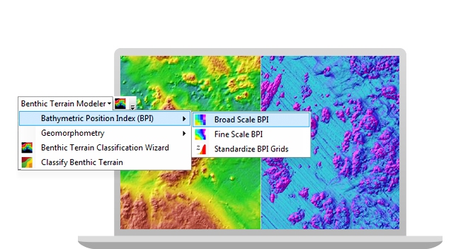 Zwei bunte Heatmaps nebeneinander auf einem Laptopbildschirm, überlagert mit mehreren Menüs, die Analyseoptionen zeigen