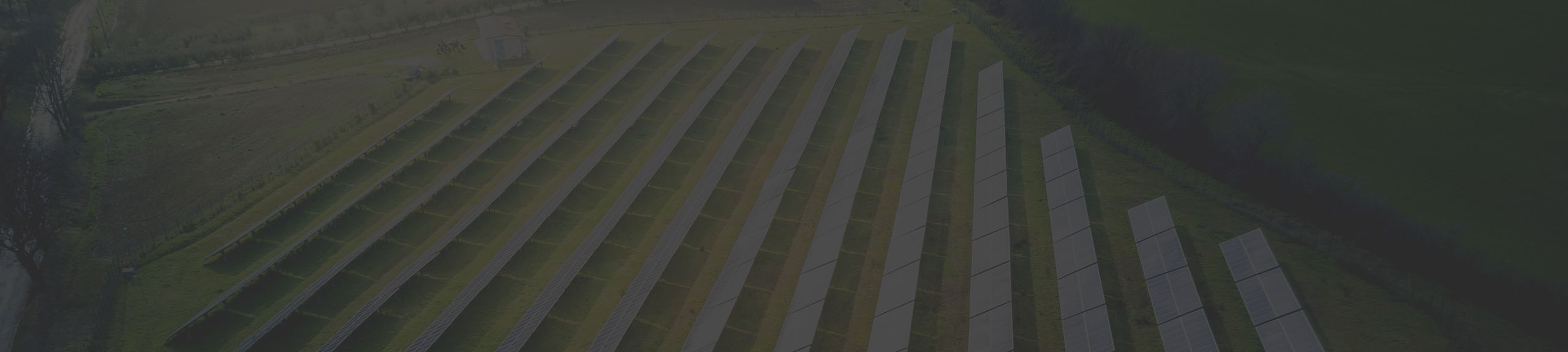 Um grande campo verde com fileiras de painéis solares quadrados prateados