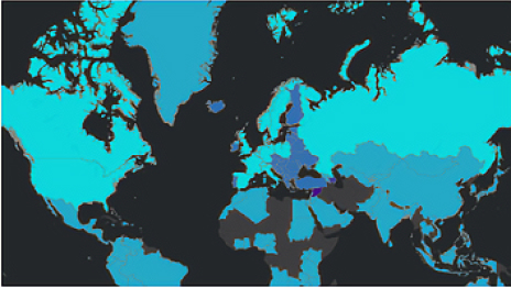 Mapa temático azul e preto do mundo