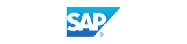 青色の背景に白い文字の SAP のロゴ