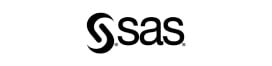 Logotyp firmy SAS składający się z trzech dużych czarnych liter SAS