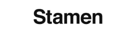 Logotipo preto Stamen Design, com a palavra 'Stamen' em letras pretas em negrito