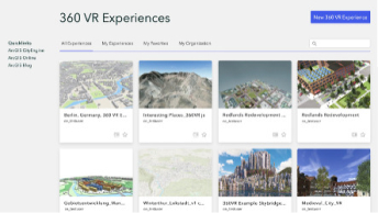 Screen capture of the 360 VR Experiences gallery with tiles of different VR experiences to select