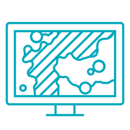 El icono sugiere que las aplicaciones web y móviles creadas con los builders de aplicaciones de ArcGIS pueden ayudar a los usuarios a compartir contenido con distintos públicos. 