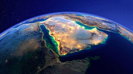 A satellite image of the Arabian Peninsula at night