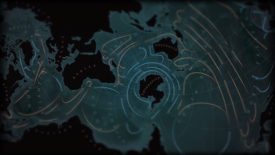 Dark world map overlaid with swirls of lighter color 