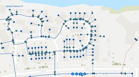 The Utility Network Trace (beta) widget being used to identify which customers will be affected by a water outage