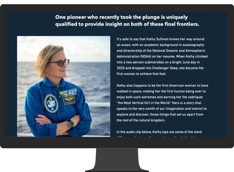 Um monitor de computador exibindo uma história do ArcGIS StoryMaps de padrões de tráfego marítimo