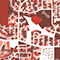 A map of a suburban neighborhood with lots highlighted in different shades of red