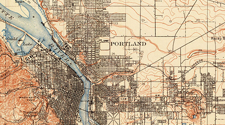 Mapa topograficzna Portland w stanie Oregon.