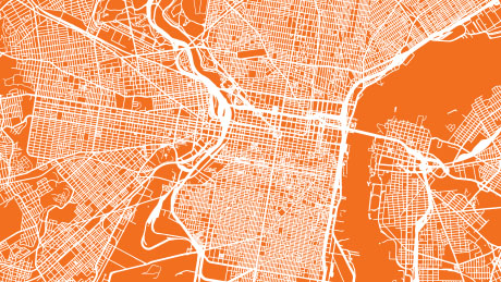 Carte orange et blanc affichant l’agencement des rues d’une ville